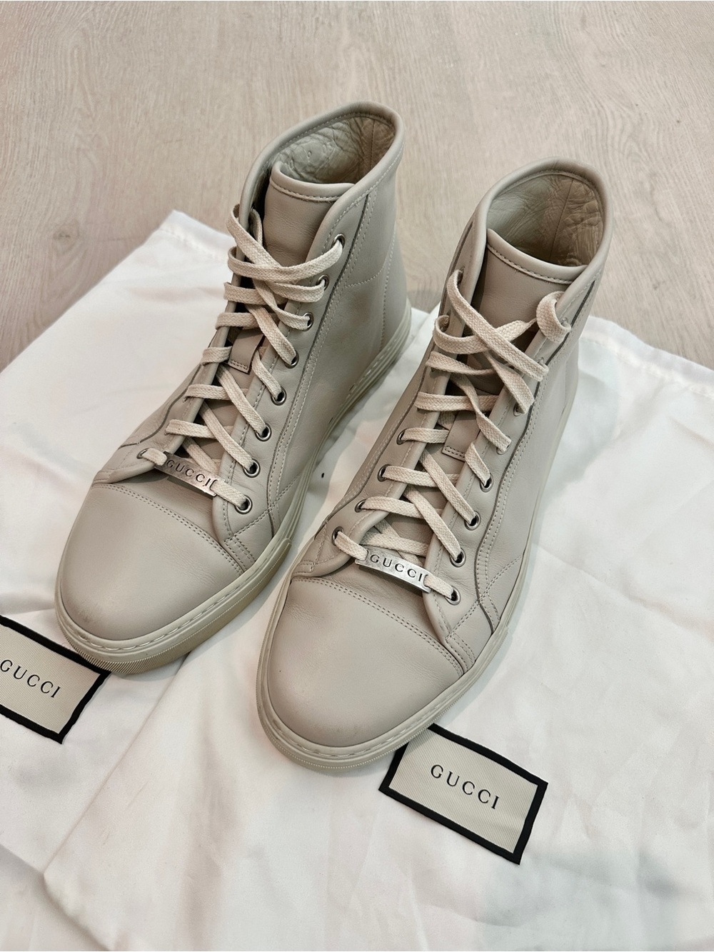 Gucci Off-White Cream Leather High-Top Sneakers